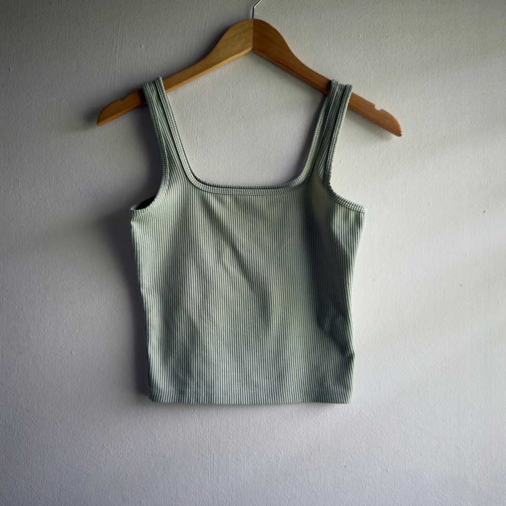 Hollister Ribbed Square Neck Tank Top Women Small Long Sage Green Basic